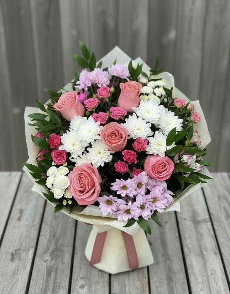 Букет цветов из: Альстромерии, Гвоздики, Розы и Хризантемы в Зубово Республика Башкортостан