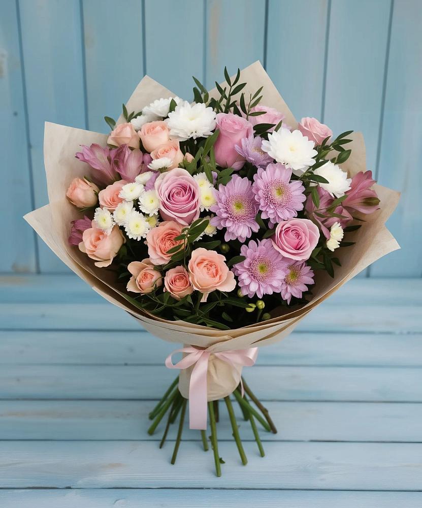 Букет цветов из: Хризантемы, Розы и Альстромерии в Зубово Республика Башкортостан