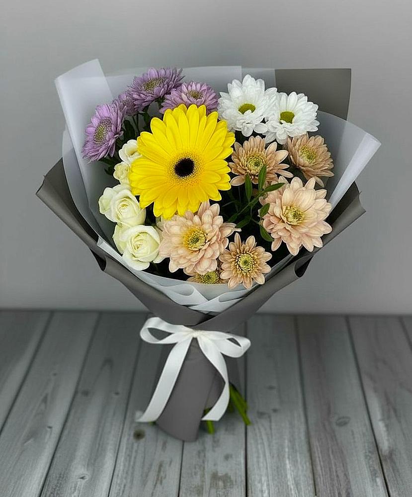 Букет цветов из: Розы, Герберы и Хризантемы в Зубово Республика Башкортостан