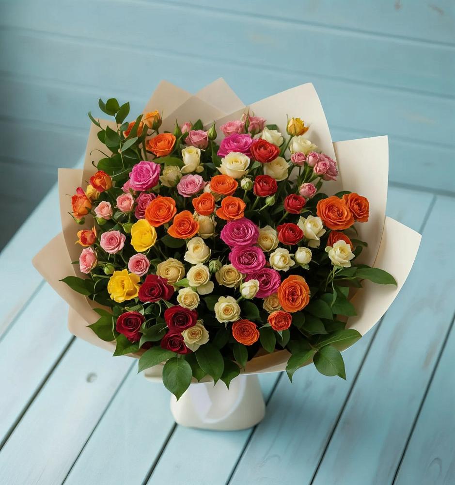 Букет Микс из разноцветных кустовых роз в Зубово Республика Башкортостан