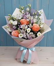 Букет цветов из:  Лизиантусы, Розы, Альстромерии и Гипсофила в Зубово Республика Башкортостан