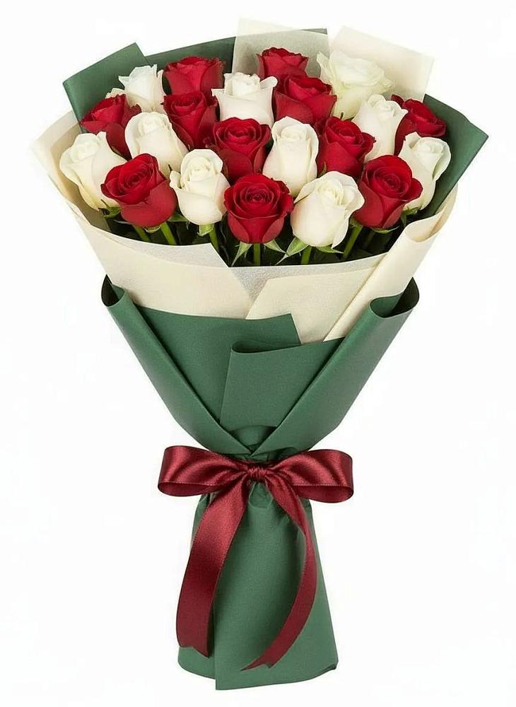 Букет Микс из красных и белых роз в Зубово Республика Башкортостан