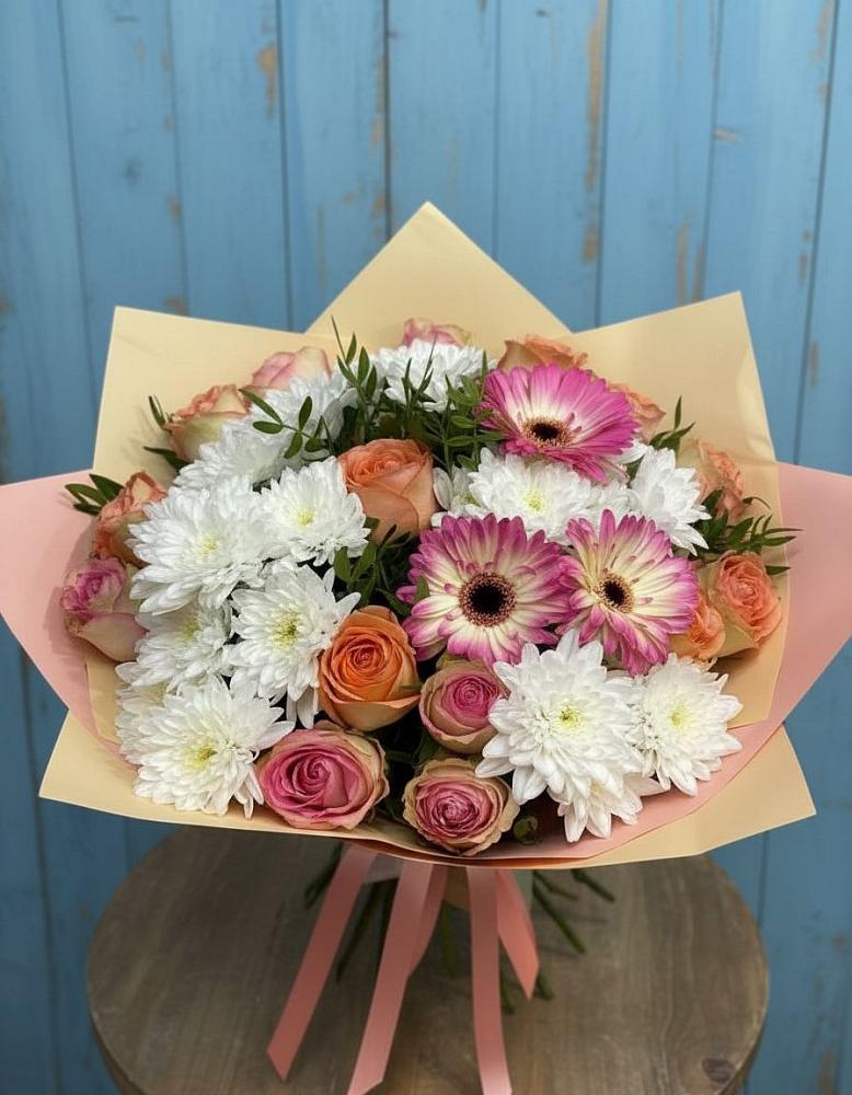 Букет цветов из: Розы, Герберы и Хризантемы в Зубово Республика Башкортостан