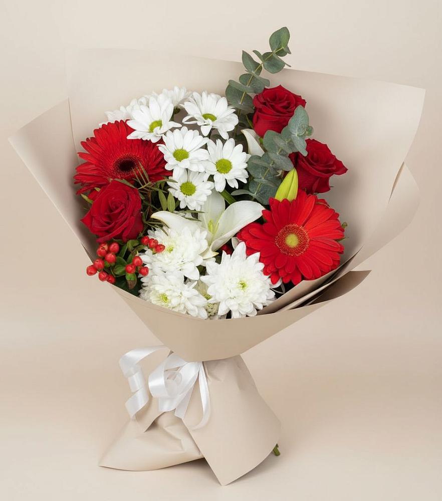 Букет цветов из: Розы, Хризантемы, Герберы и Лилии в Зубово Республика Башкортостан