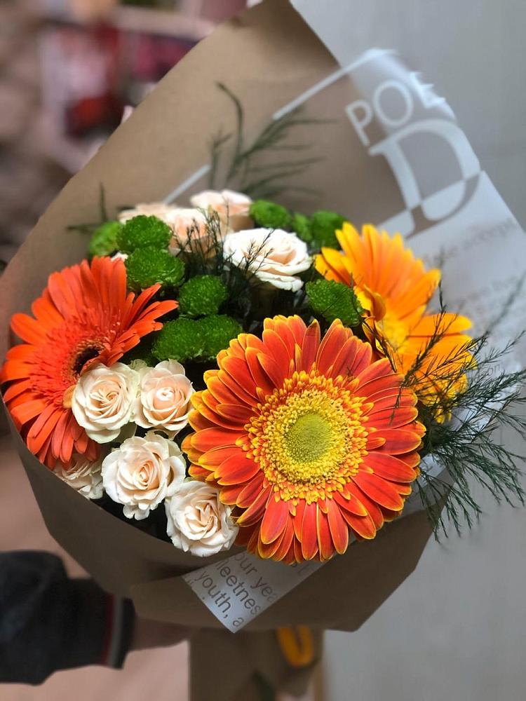 Букет цветов из: Герберы, Хризантемы и Розы в Зубово Республика Башкортостан