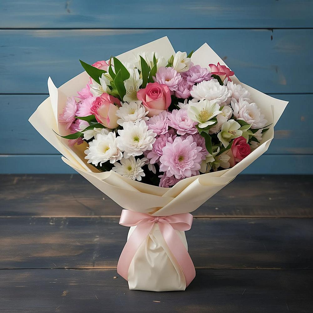 Букет цветов из: Хризантемы, Альстромерии и Розы в Зубово Республика Башкортостан